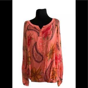 Made in Italy silk blouse  Coral Paisley Sequin M/L